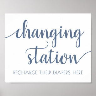 Chic Script Dusty Blue Changing Station Sign