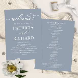 Chic Script Dusty Blue Wedding Ceremony Program Programme
