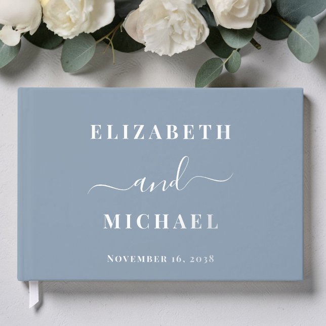 Chic Script Dusty Blue Wedding Guest Book (Chic Script Dusty Blue Wedding Foil Guest Book)