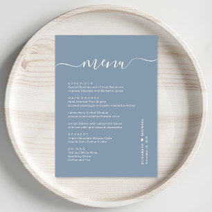 Chic Script Dusty Blue Wedding Reception Menu