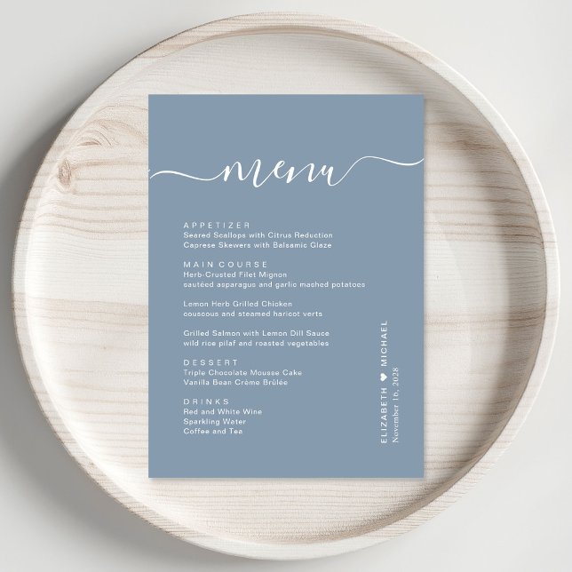 Chic Script Dusty Blue Wedding Reception Menu (Creator Uploaded)