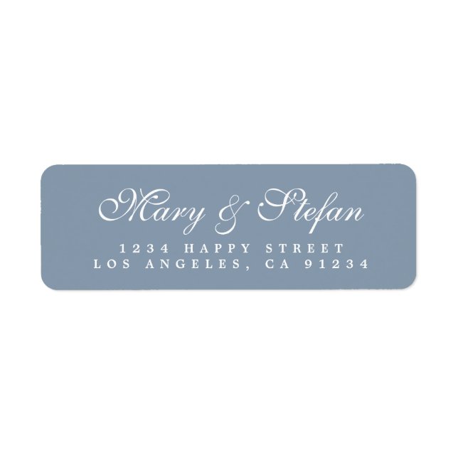 Chic Script Dusty Blue Wedding Return Address (Front)