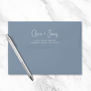 Chic Script Dusty Blue Wedding Return Address Envelope