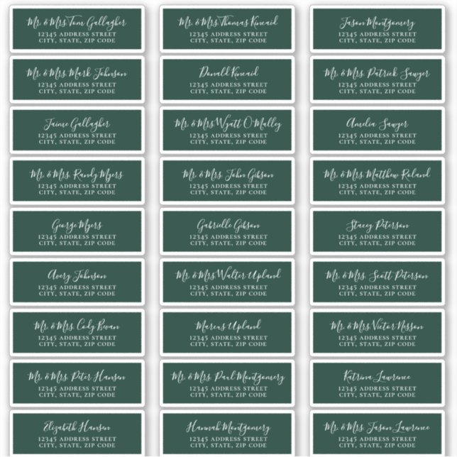 Chic Script Emerald Green Guest Address Labels (Front)