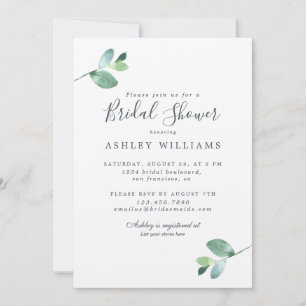 Chic Script Eucalyptus Foliage Bridal Shower Invitation