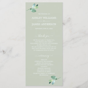 Chic Script Eucalyptus Foliage Green Wedding Programme
