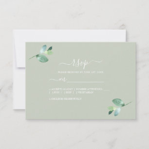 Chic Script Eucalyptus Foliage Green Wedding RSVP Card