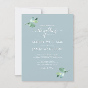 Chic Script Eucalyptus Foliage Minimal Wedding Invitation