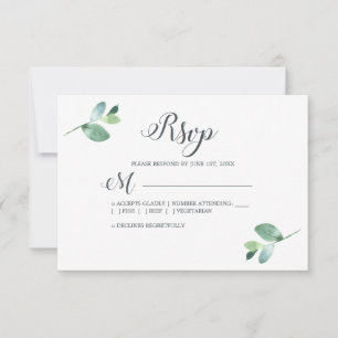 Chic Script Eucalyptus Foliage Minimal Wedding RSVP Card
