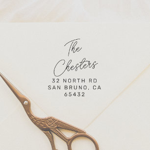 Chic Script Family Name & Modern Address Self-inking Stamp