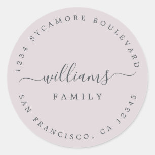 Chic Script Family Name Return Address Classic Round Sticker