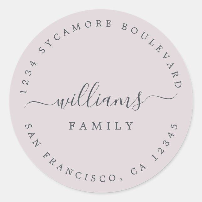 Chic Script Family Name Return Address Classic Round Sticker (Front)