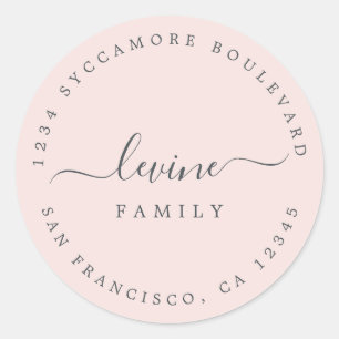 Chic Script Family Name Return Address Classic Round Sticker