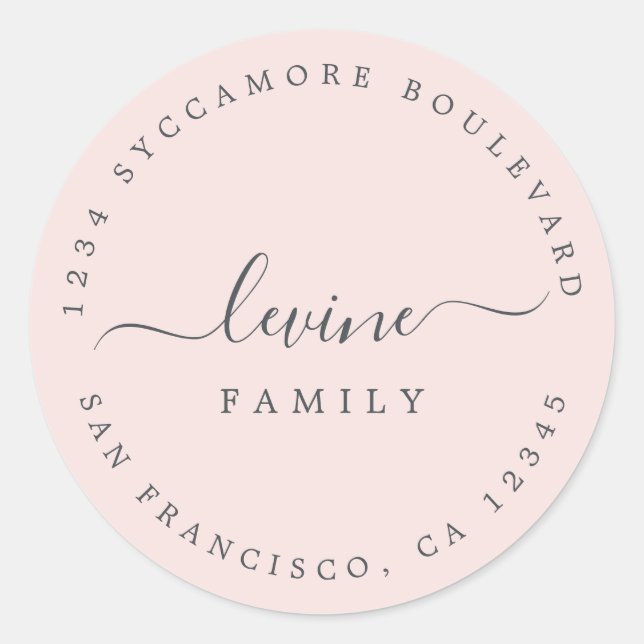 Chic Script Family Name Return Address Classic Round Sticker (Front)