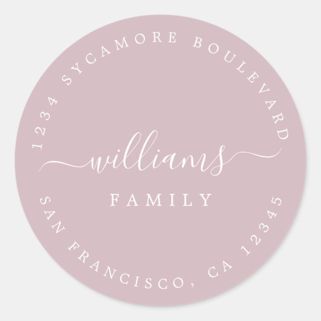 Chic Script Family Name Return Address Classic Round Sticker (Front)