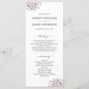 Chic Script Floral Burgundy Rose Simple Wedding Programme
