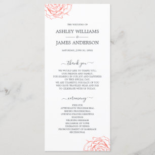Chic Script Floral Coral Rose Simple Wedding Programme