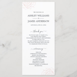 Chic Script Floral Pale Pink Rose Simple Wedding Programme