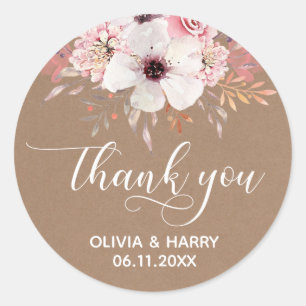 Chic Script Floral Wedding Favour Stickers   Kraft