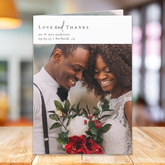 Chic Script Folded Multiple Photo Wedding Thank You Card (Creator Uploaded)