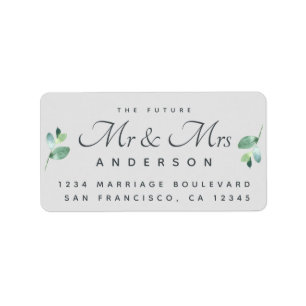 Chic Script Foliage Future Mr Mrs Wedding Address Label