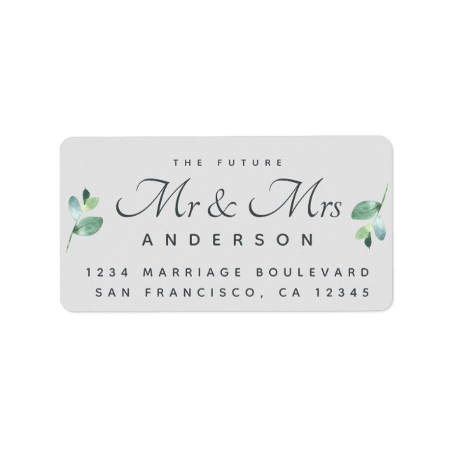 Chic Script Foliage Future Mr Mrs Wedding Address Label (Front)
