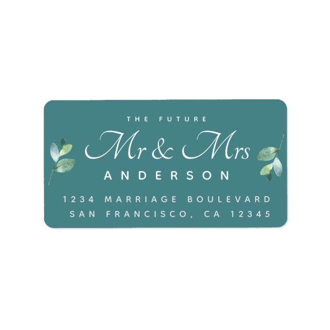 Chic Script Foliage Future Mr Mrs Wedding Address Label (Front)