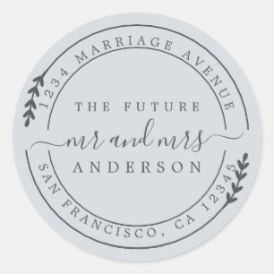 Chic Script Future Mr Mrs Blue Return Address Classic Round Sticker
