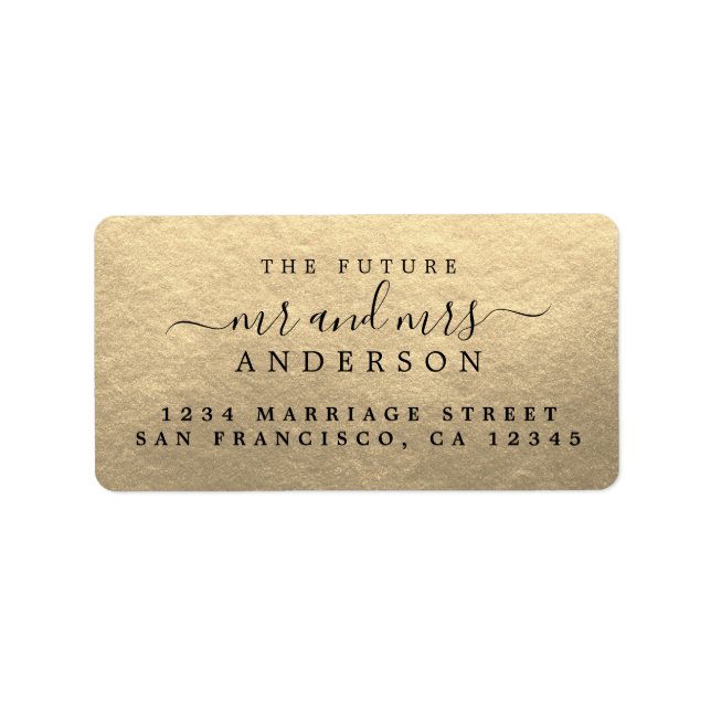 Chic Script Future Mr Mrs Gold Return Address Label (Front)