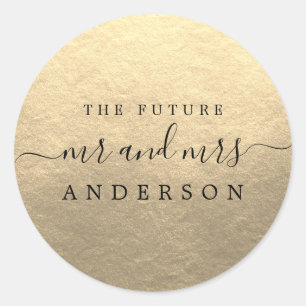 Chic Script Future Mr Mrs Gold Wedding Classic Round Sticker