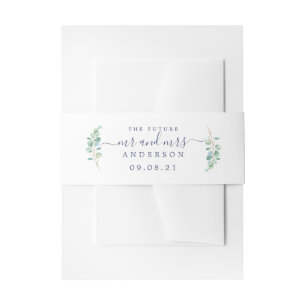 Chic Script Future Mr Mrs Green Foliage Wedding Invitation Belly Band
