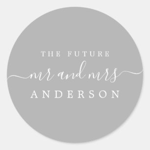 Chic Script Future Mr Mrs Grey Wedding Classic Round Sticker