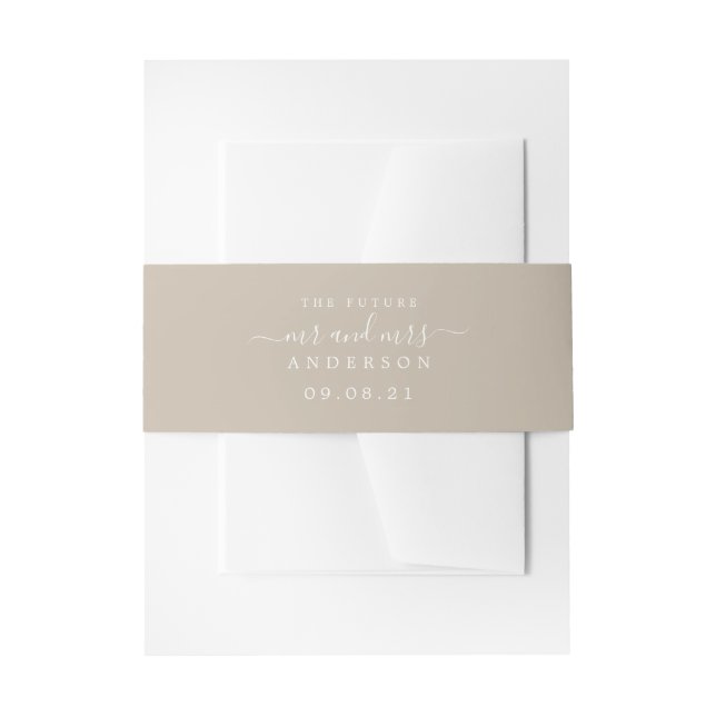 Chic Script Future Mr Mrs Grey Wedding Invitation Belly Band (Front Example)