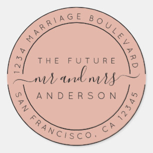 Chic Script Future Mr Mrs Return Address Pink Classic Round Sticker