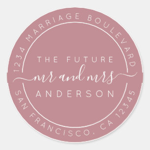 Chic Script Future Mr Mrs Return Address Purple Classic Round Sticker