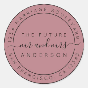 Chic Script Future Mr Mrs Return Address Purple Classic Round Sticker