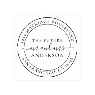 Chic Script Future Mr Mrs Round Return Address Rubber Stamp