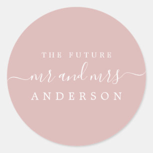 Chic Script Future Mr Mrs Silver Pink Wedding Classic Round Sticker
