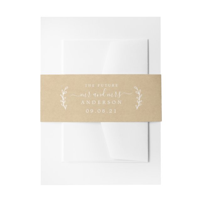 Chic Script Future Mr Mrs Wedding Date Kraft Invitation Belly Band (Front Example)