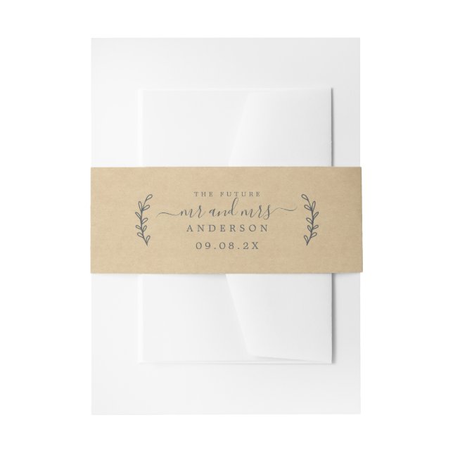 Chic Script Future Mr Mrs Wedding Date Kraft Invitation Belly Band (Front Example)
