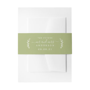Chic Script Future Mr Mrs Wedding Date Leaf Green Invitation Belly Band