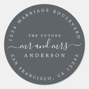 Chic Script Future Mr Mrs Wedding Return Address Classic Round Sticker