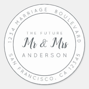 Chic Script Future Mr Mrs Wedding Return Address Classic Round Sticker