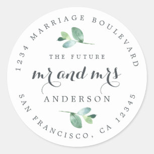 Chic Script Future Mr Mrs Wedding Return Address Classic Round Sticker