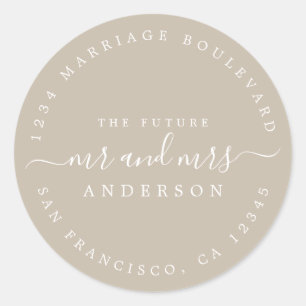 Chic Script Future Mr Mrs Wedding Return Address Classic Round Sticker