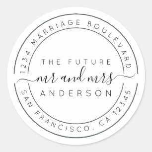 Chic Script Future Mr Mrs Wedding Return Address Classic Round Sticker