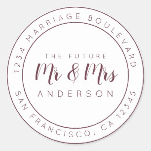 Chic Script Future Mr Mrs Wedding Return Address Classic Round Sticker