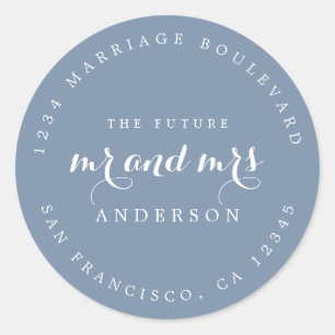 Chic Script Future Mr Mrs Wedding Return Address   Classic Round Sticker