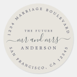 Chic Script Future Mr Mrs Wedding Return Address Classic Round Sticker