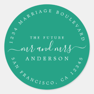 Chic Script Future Mr Mrs Wedding Return Address Classic Round Sticker